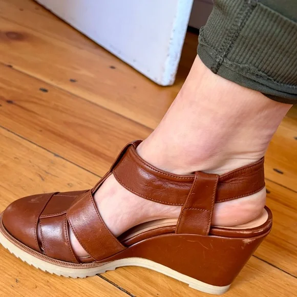 Robert Clergerie Brown Leather Wedge Sandals Size 7 Made in France - Picture 2 of 9